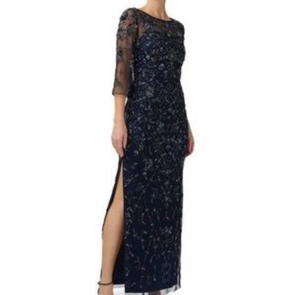 Adrianna Pappel navy beaded gown - Picture 1 of 5